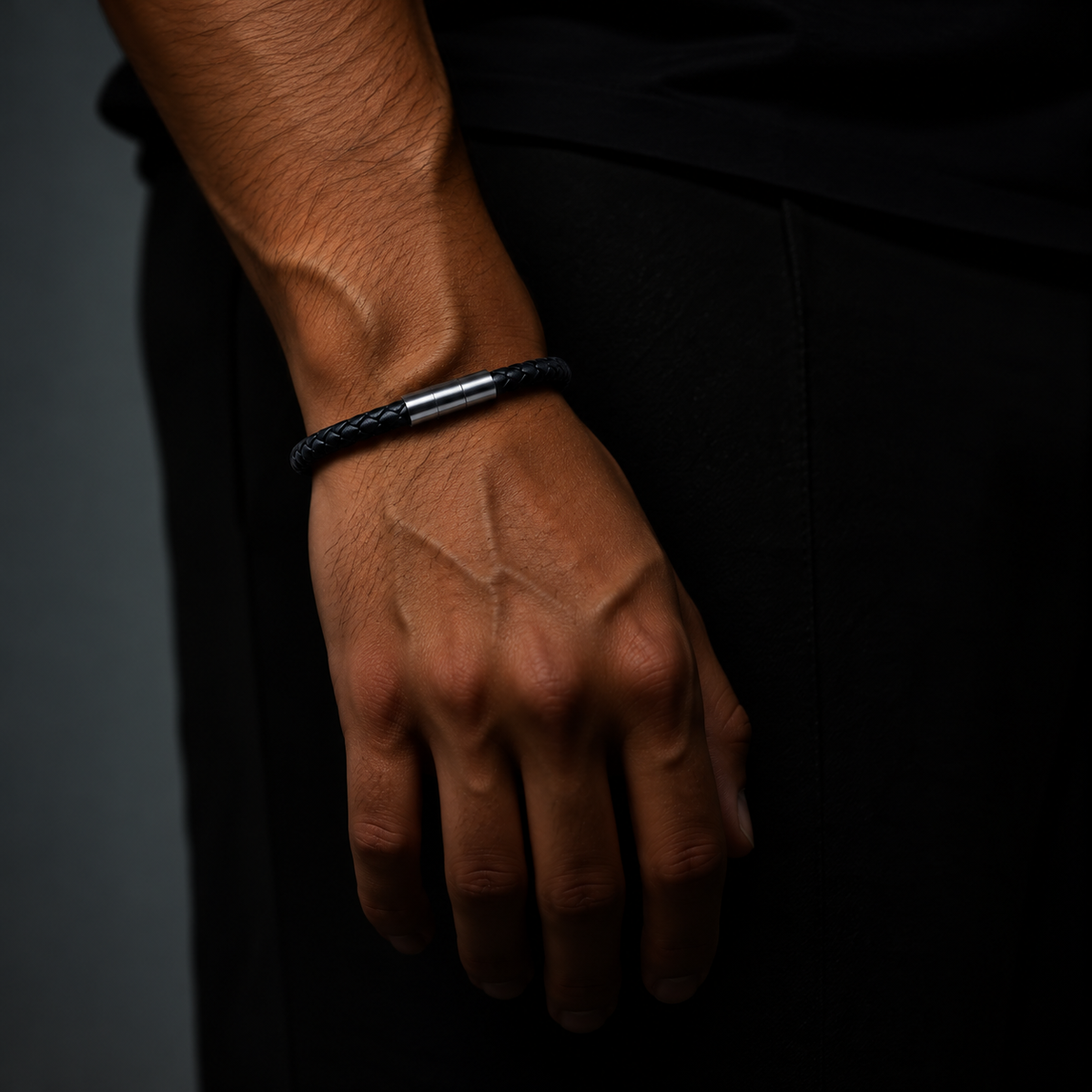 Braided Leather Wristband, 6mm